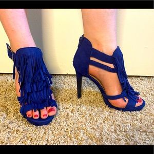 Blue fringe Strappy Suede High Heels